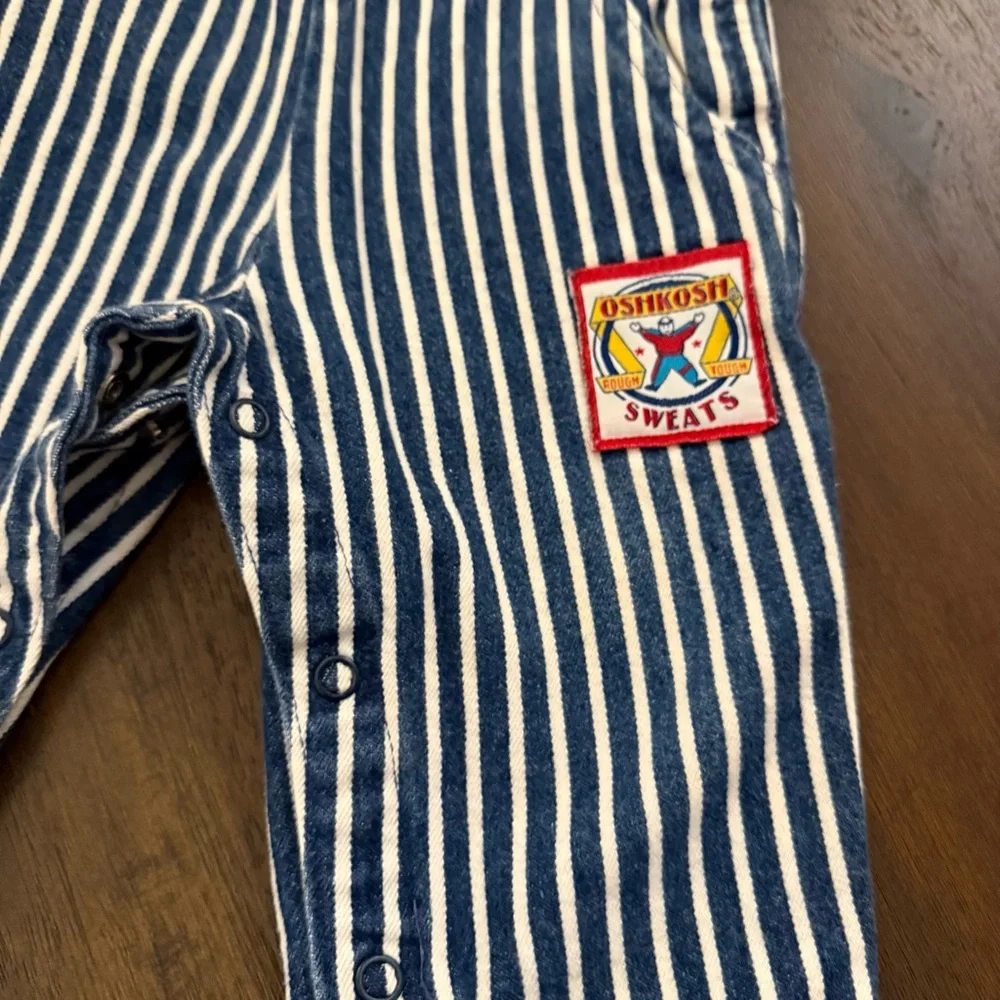 Vintage OshKosh‎ B'gosh Navy White Striped Overalls  Vestback Made in USA
